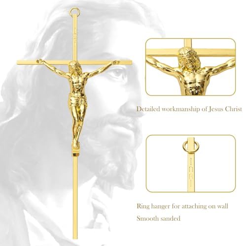 KUXBET 10 Inch Gold Metal Wall Cross Decor