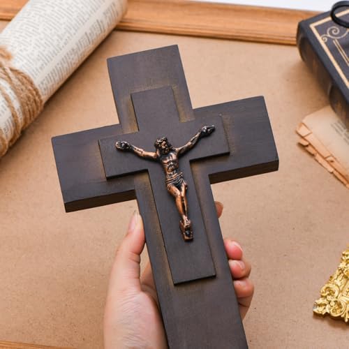 Elegant 9-Inch Wooden Cross with Metal Hook