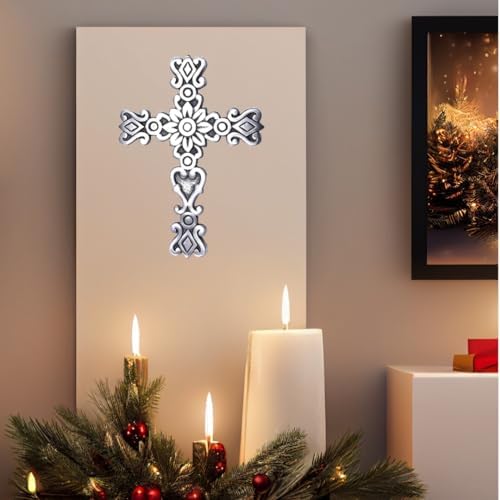Castleore Wall Hanging Religious Christian Metal Cross - Silver Antique