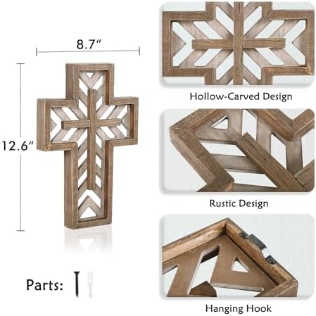 12 Inch Handmade Rustic Wooden Wall Cross - Brown