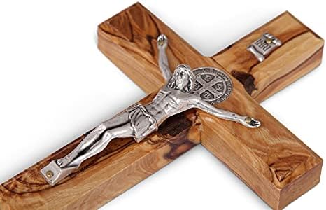 St Benedict Wooden Wall Cross in Olive Wood from Bethlehem