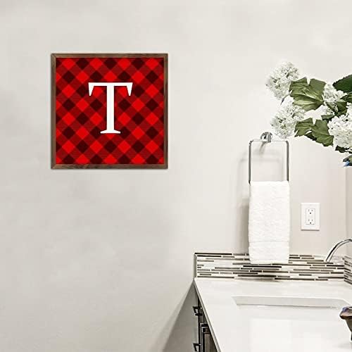 Wadcall Rustic Wall Art Initial Letter T Wooden Plaque Sign 12x12 Inch