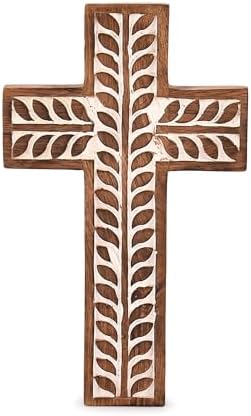 NIRMAN Mango Wood Religious Cross Wall Hanging Decor