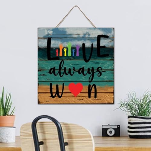 Love Always Win Wooden Wall Art Sign 12x12 Inch