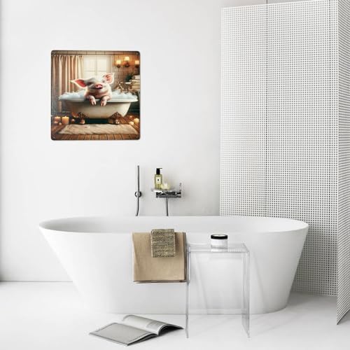 Charming Piglet Bath Time Rustic Metal Wall Art 12x12inch