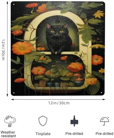 Floral Feline Elegance Cat Garden Metal Tin Sign