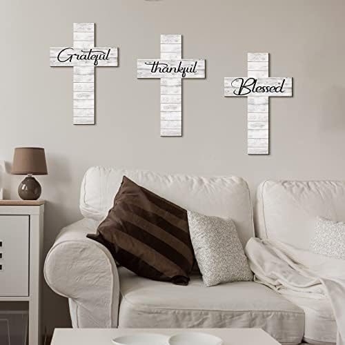Yookeer 3 Piece Grateful Cross Wall Decor