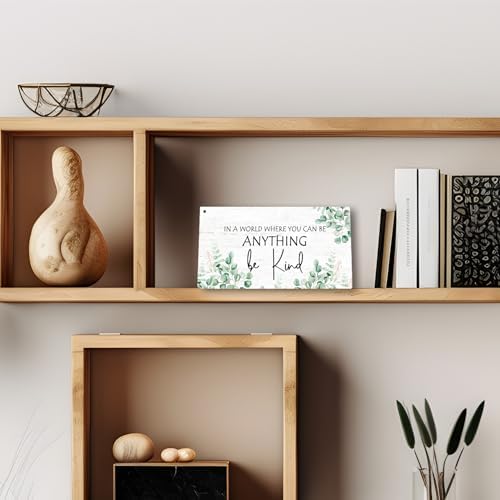 PHAMTE Be Kind Wooden Sign with Eucalyptus Leaf Design
