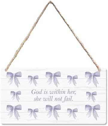 CGBHW Purple Bow Christian Bible Verse Wooden Wall Sign