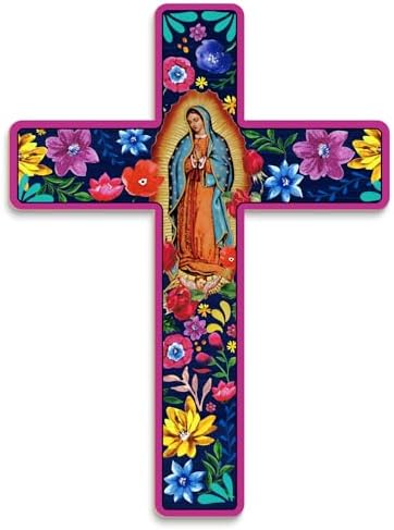 Floral Cross Wall Decor Mexican Style Wooden Art