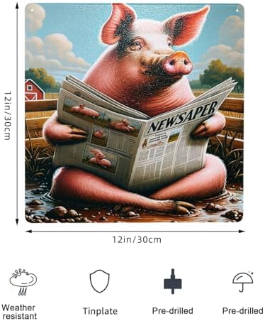 Rustic Farmhouse Pig Whimsical Metal Tin Sign Wall Art 12x12inch