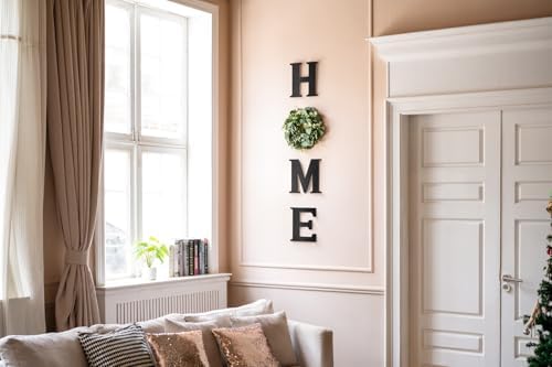 Mkono Farmhouse Wall Sign with Black Wooden Letters and Artificial Eucalyptus Wreath