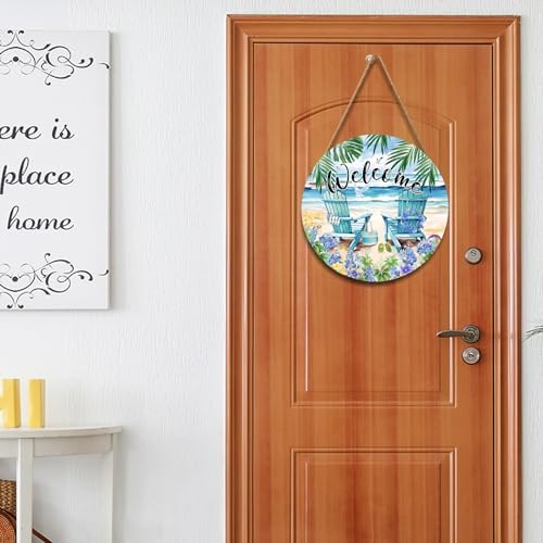 Welcome Summer Sea Chair Front Door Sign Wooden Wreath 12x12