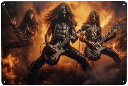 Blazing Metal Guitar Wall Art Sign 12x16inch