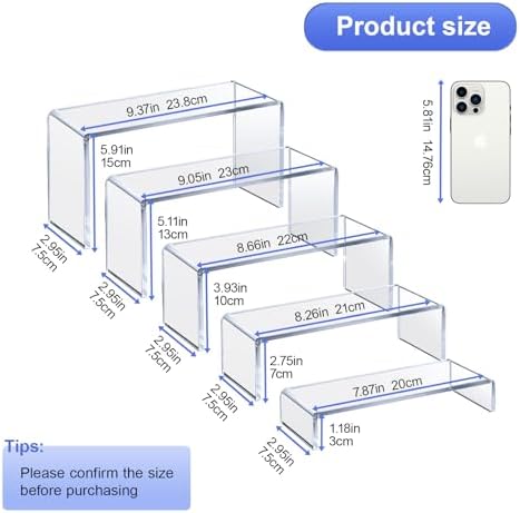 OVNTHYK Acrylic Display Risers - 2 Sets 10 Pcs Clear Rectangular Risers