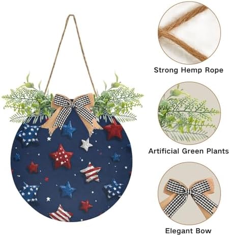 Patriotic White Blue Stars Door Wreath Decor