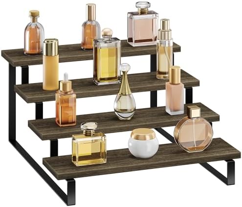 4 Tier Wooden Perfume Display Stand with Metal Frame