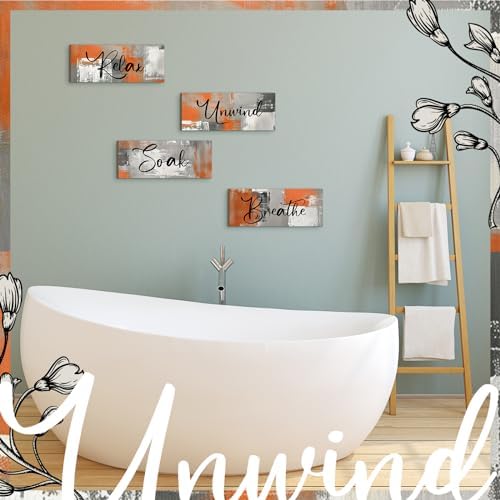 Maitys 4 Pcs Orange Bathroom Wall Decor Wood Art Pediments