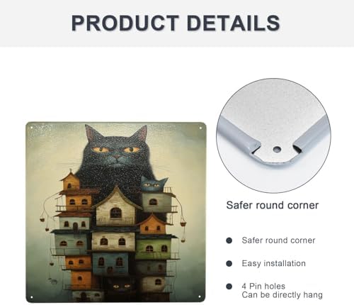 Mystic Feline Fortress Metal Wall Art Decor Sign