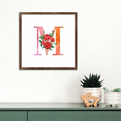 Red Monogram Initial Letter M Framed Wall Art Sign 1