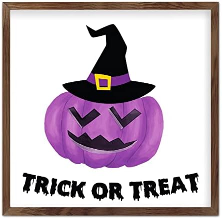 Trick Or Treat Wooden Plaque with Frame 7x7