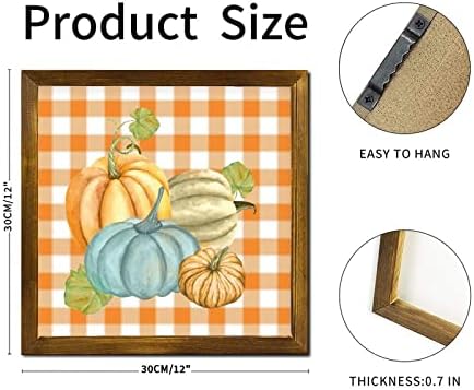 Farmhouse Pumpkin Watercolor Buffalo Plaid Framed Wooden Sign