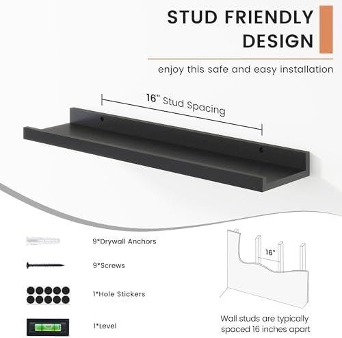 Modern Black Floating Shelf Set of 4 24 Inches Long