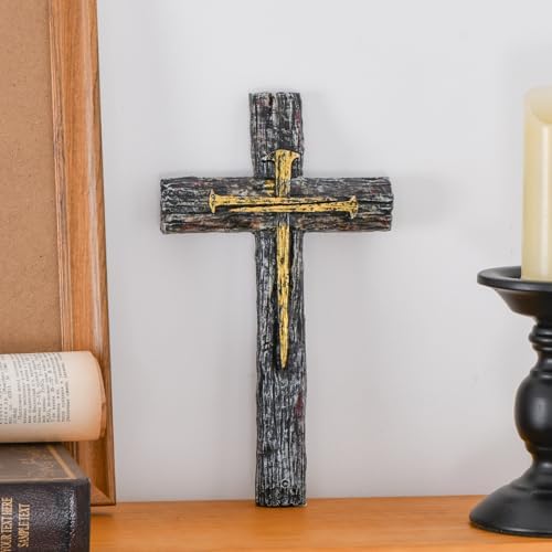 NCPLYGOU Rustic Wall Cross Decor with Golden Nail