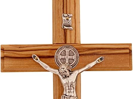 St Benedict Wooden Wall Cross in Olive Wood from Bethlehem