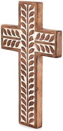 NIRMAN Mango Wood Religious Cross Wall Hanging Decor