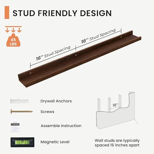 Acovy Solid Ash Wood Floating Shelves Set of 2 48 Inch Long Walnut