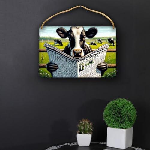 Rustic Farmhouse Cow Wall Art with Newspaper Wooden Sign