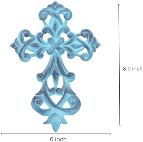 Castleore Wall Hanging Christian Cross Decor Blue Antique Finish