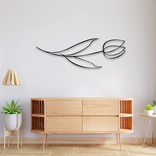 Minimalist Floral Metal Wall Sculpture Modern Tulip Design - 24x8 Inches