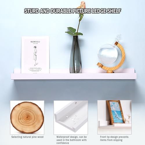 AZSKY White Floating Bookshelf Wall Mount 3 Pack Modern Storage