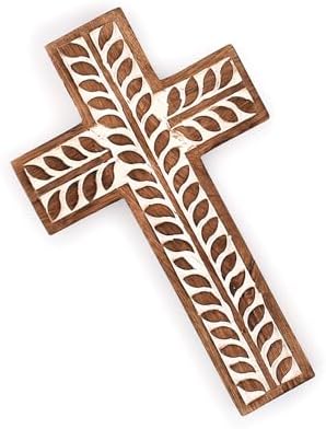 NIRMAN Mango Wood Religious Cross Wall Hanging Decor