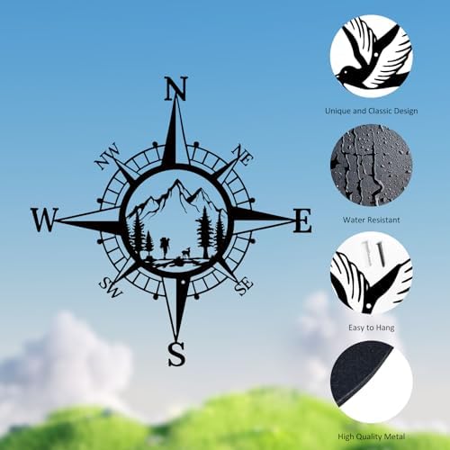 Ruelen 11 Inch Black Metal Mountain Compass Wall Decor
