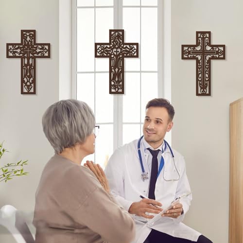 Bnesi 3 Pcs Wooden Cross Wall Decor Brown Crosses