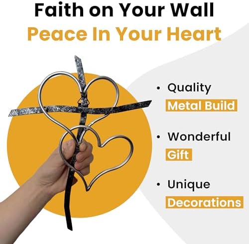 Taprion Silver Heart Cross Wall Art - 10 Inch Religious Decor