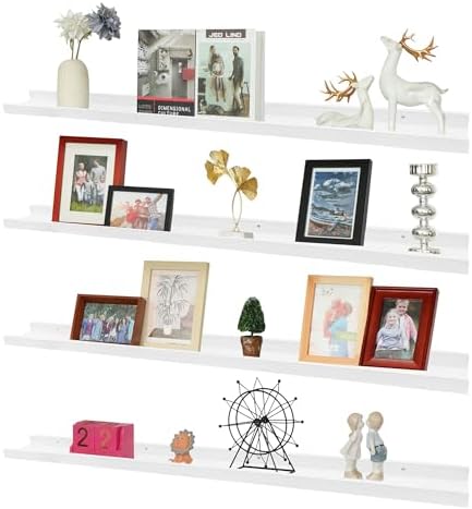 Rustic White Floating Shelves Set of 4 for Wall Display