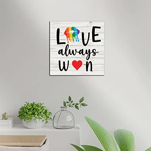 Love Always Win Wood Signs 6x6 Rainbow Wall Art