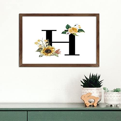 Black Monogram H Wood Framed Wall Sign Primitive Decor