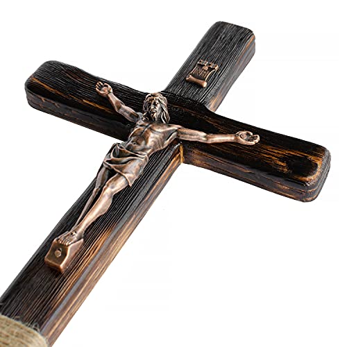 Asterom Rustic 12 Inch Wall Cross Handmade Wooden Crucifix