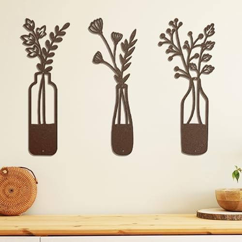 3-Piece Metal Flower Wall Art - Rustic Farmhouse Rust Finish