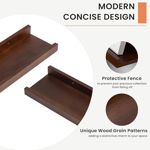 Acovy Solid Ash Wood Floating Shelves Set of 2 48 Inch Long Walnut