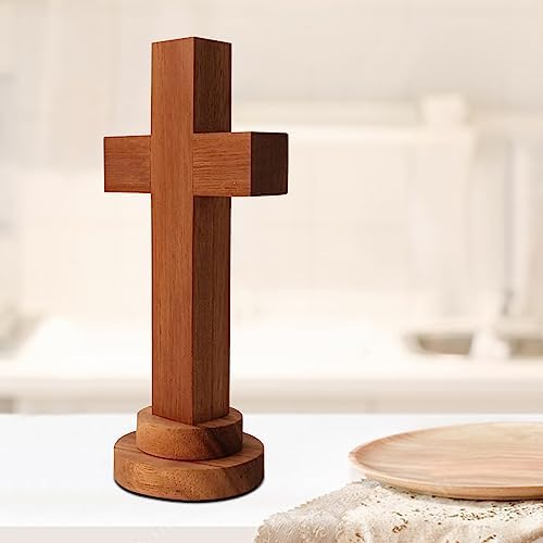 Attivolife Wood Cross Statue with Stand - Religious Christian Decor