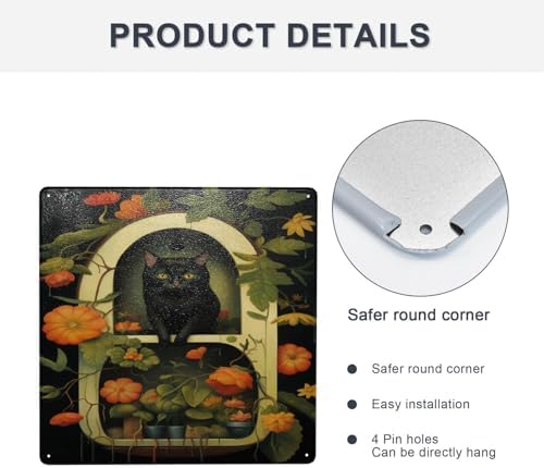 Floral Feline Elegance Cat Garden Metal Tin Sign