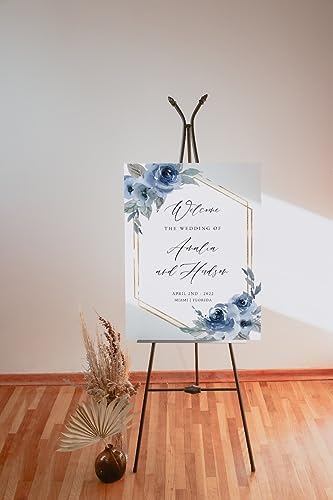 Custom Dusty Blue Floral Wedding Welcome Sign