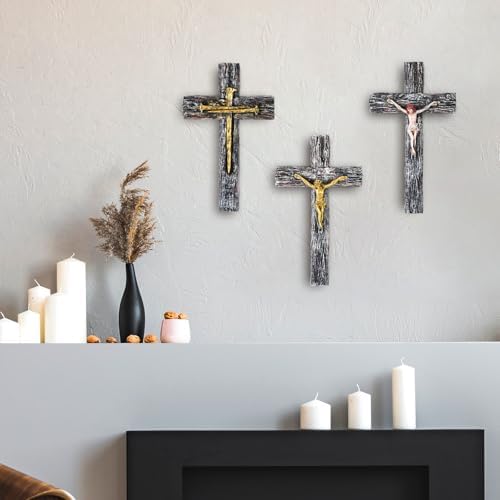 NCPLYGOU Rustic Wall Cross Decor with Golden Nail
