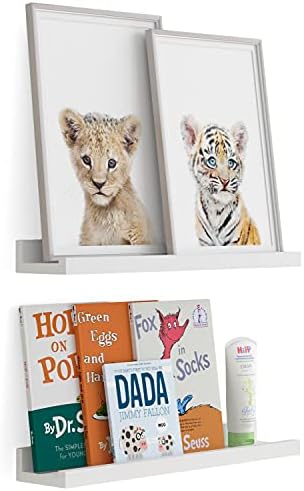 Wallniture Denver 17 White Floating Bookshelf and Picture Ledge Set of 2